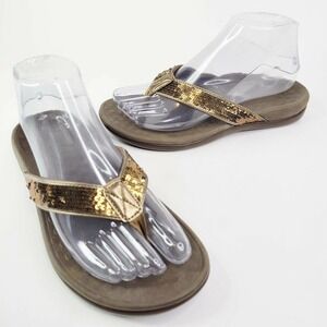 Vionic Tide II Women's Bronze Brown Sequin Flip Flops Thongs Orthaheel Size 6